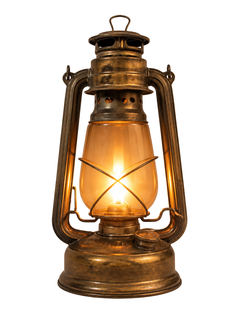 An old brass lantern, waiting to be lit